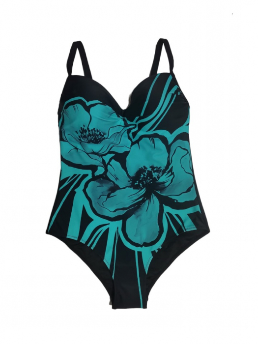 Costum de baie intreg, negru cu turcoaz, cupe, bretele reglabile [2]