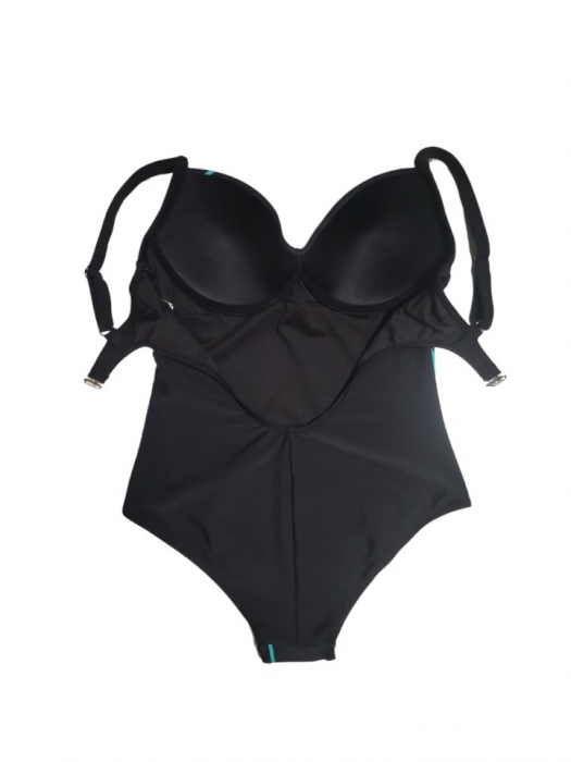 Costum de baie intreg, negru cu turcoaz, cupe, bretele reglabile [3]