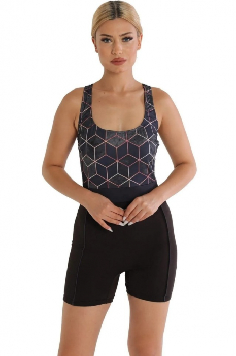 Costum de baie cu picior, Negru cu Model [2]