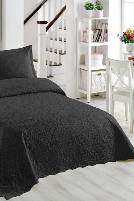 Cuvertura pat uni + 2 fete perna, Negru, 250x260 cm [2]