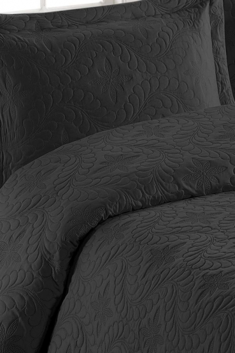 Cuvertura pat uni + 2 fete perna, Negru, 250x260 cm [3]