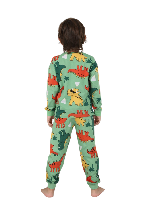Pijama cu dinozauri, verde, 100% bumbac [2]