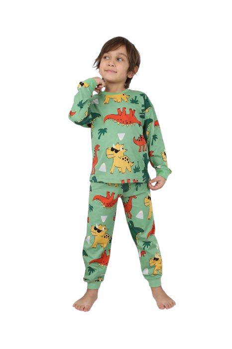 Pijama cu dinozauri, verde, 100% bumbac [3]