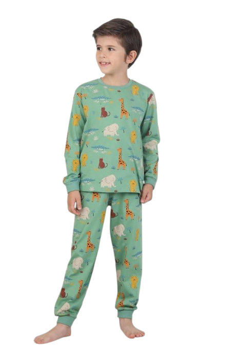 Pijama cu animalute, verde, 100% bumbac [1]