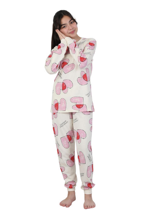 Pijama din Bumbac 100% cu Design Inimioare Colorate , 8-13 ani [1]