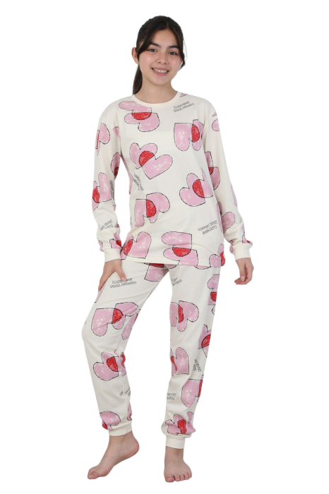 Pijama din Bumbac 100% cu Design Inimioare Colorate , 8-13 ani [3]