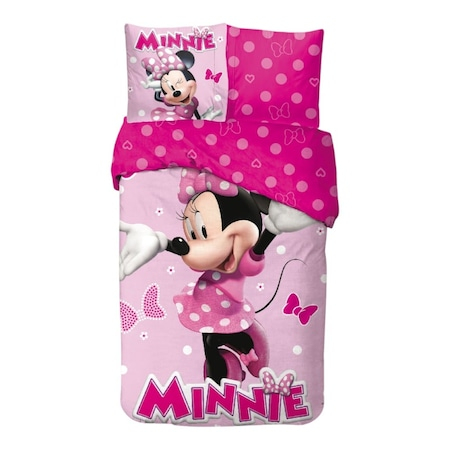 Lenjerie de pat copii Minnie Mouse – 100% bumbac, 140x200 cm, model roz cu buline [1]