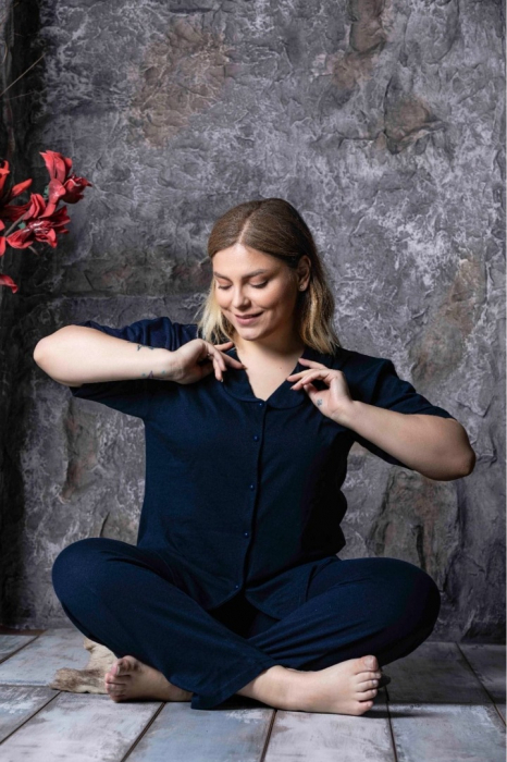 Pijama Dama, Tricou si Pantalon Lung, Bleumarin [2]