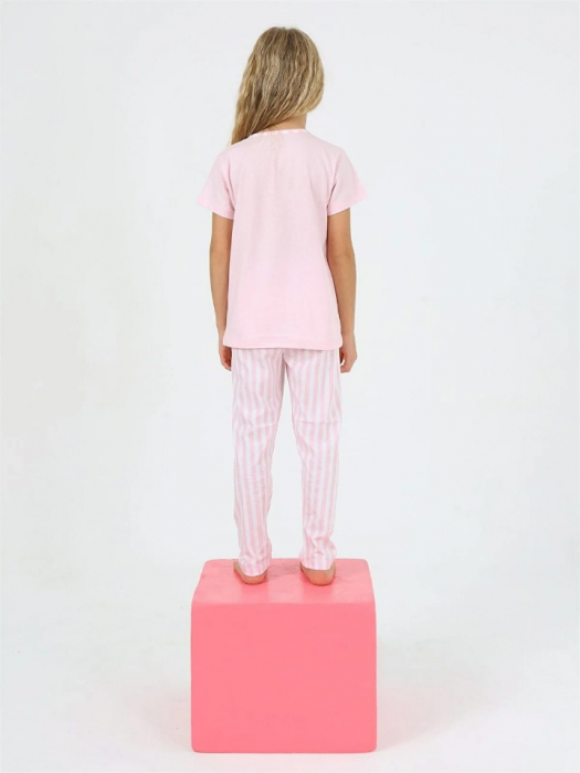 Pijama  Fete  Tricou si Pantalon Lung, Roz cu Dungi [2]