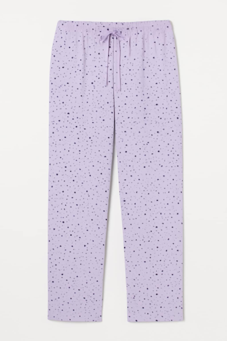 Pantaloni de pijamă din bumbac 100% – model lila cu imprimeu delicat, comozi și lejeri [1]