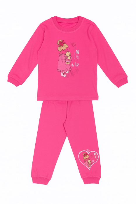 Pijama pentru fetițe din bumbac, roz, cu imprimeu drăgălaș [1]