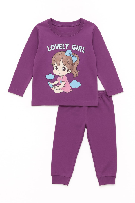 Pijama din bumbac 100%, Mov [1]