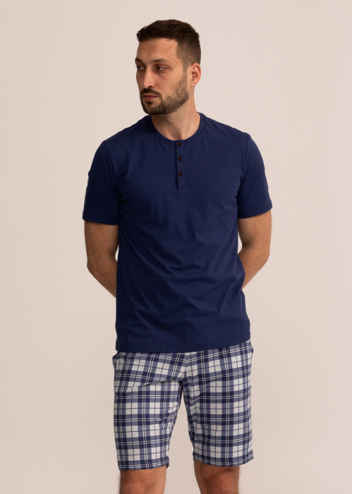 Pijama barbati cu pantaloni scurti, Soft&Seven Sofiaman  Bleumarin [5]