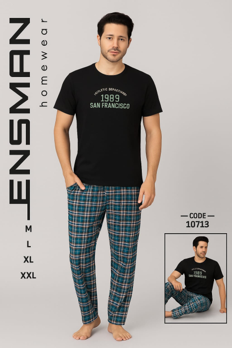Pijama barbati, Tricou și pantaloni lungi, în carouri [1]
