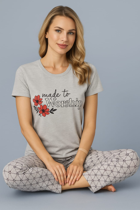 Pijama dama din bumbac 100%, Gri [1]