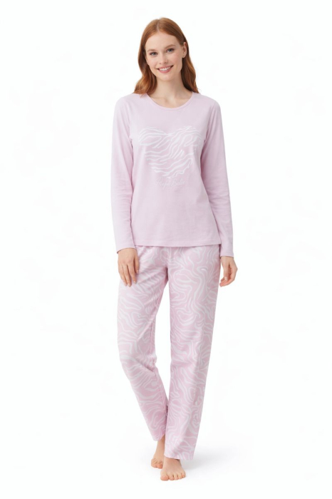 Pijama damă din bumbac „Sweet Sleep” – roz, cu imprimeu inimioare [2]