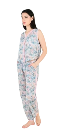 Pijama dama tricou și pantalon lung cu nasturi [2]