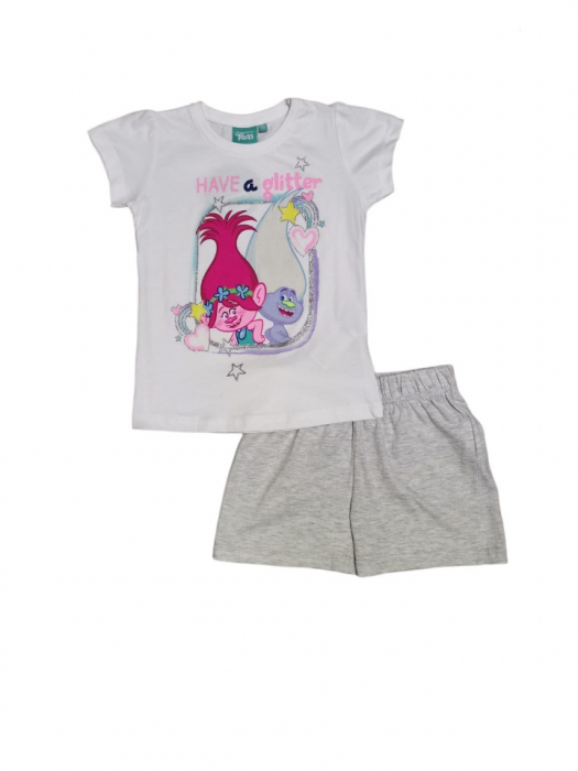 Pijama de Vară Trolls pentru Fete, culoare alb/gri [2]