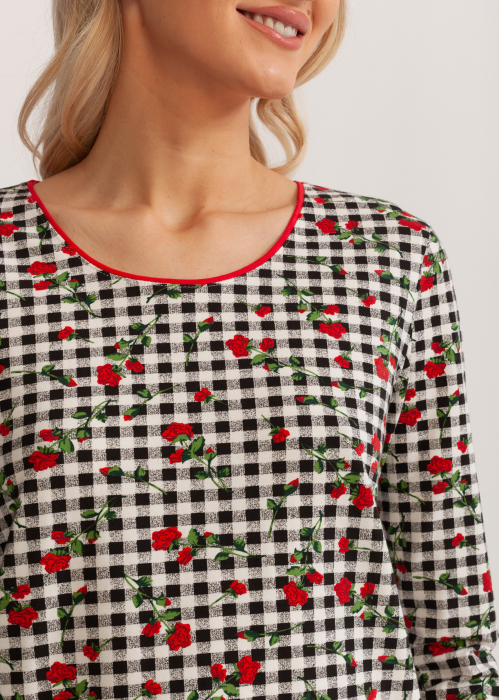 Pijama femei cu colanti roșii, Soft&Seven by Sofiaman, bluza cu trandafiri [2]