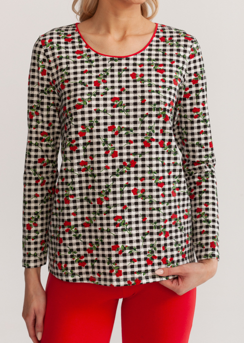 Pijama femei cu colanti roșii, Soft&Seven by Sofiaman, bluza cu trandafiri [3]