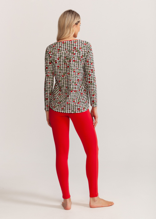 Pijama femei cu colanti roșii, Soft&Seven by Sofiaman, bluza cu trandafiri [4]