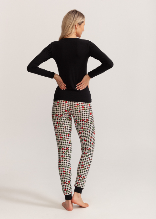 Pijama femei din bumbac, Soft&Seven Sofiaman, pantaloni cu talie inalta reglabila [2]