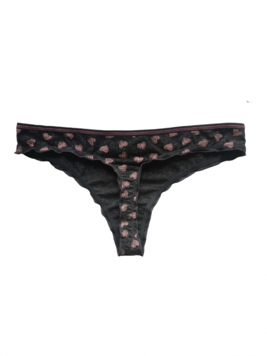 Set sutien si chilot, gri închis cu inimioare roz ,  sutien cu push-up si insertii de dantela, chilot tanga [9]