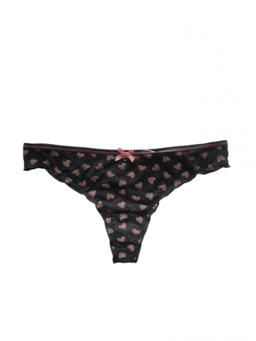 Set sutien si chilot, gri închis cu inimioare roz ,  sutien cu push-up si insertii de dantela, chilot tanga [8]