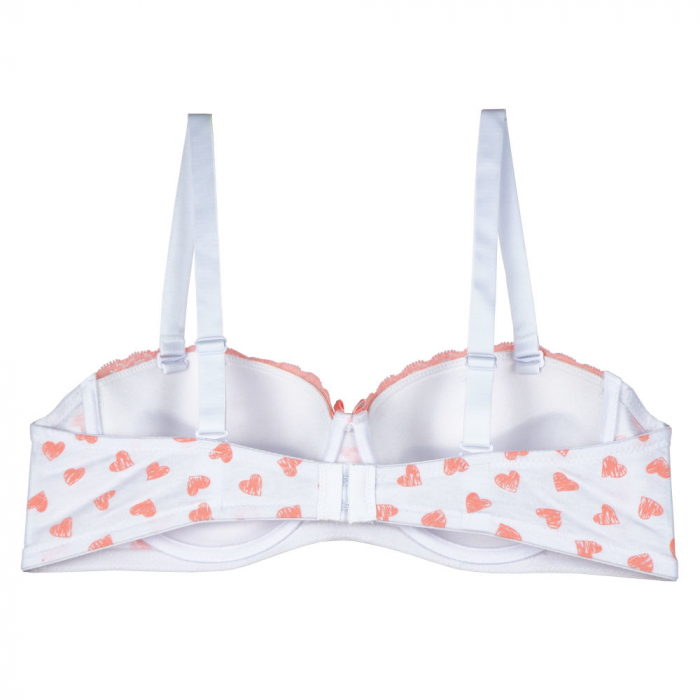 Set sutien si chilot, alb cu inimioare roz ,  sutien cu push-up si insertii de dantela, chilot tanga [3]