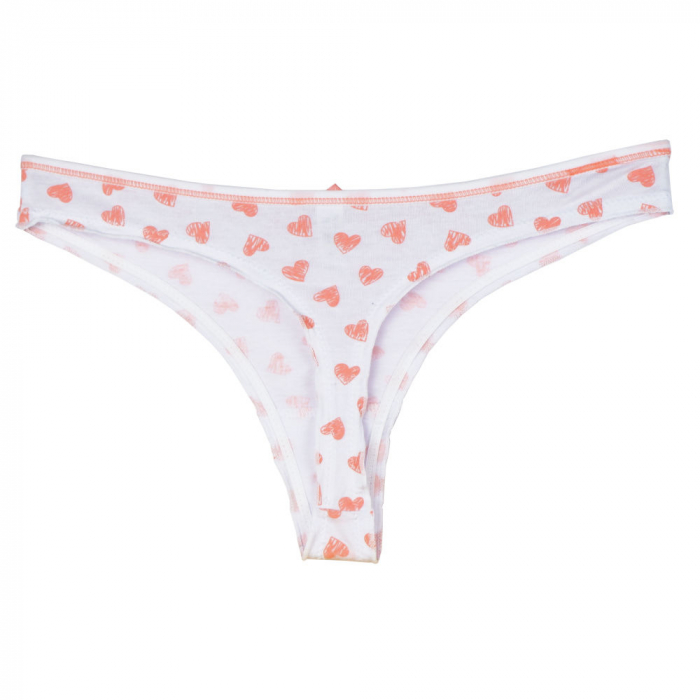 Set sutien si chilot, alb cu inimioare roz ,  sutien cu push-up si insertii de dantela, chilot tanga [4]