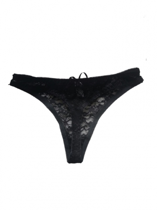 Set sutien și chilot din dantela, negru, sutien cu cupe stil bustiera, chilot tanga dantela [3]