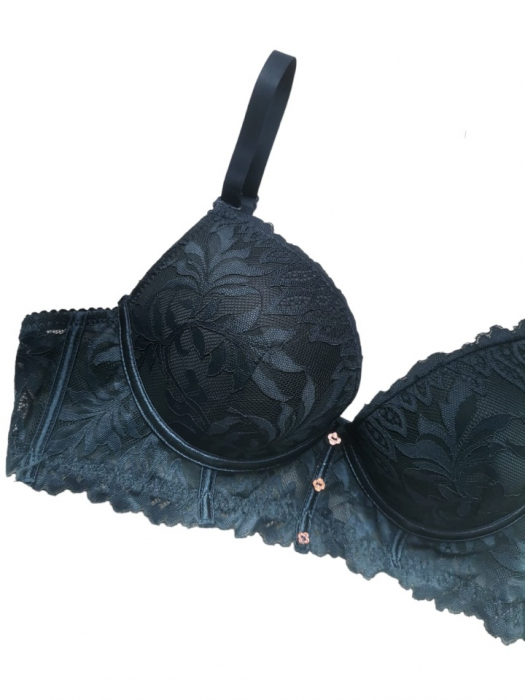 Set sutien si chilot , verde din dantela, sutien dublu push-up, chilot brazilian [2]