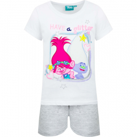 Pijama de Vară Trolls pentru Fete, culoare alb/gri [0]