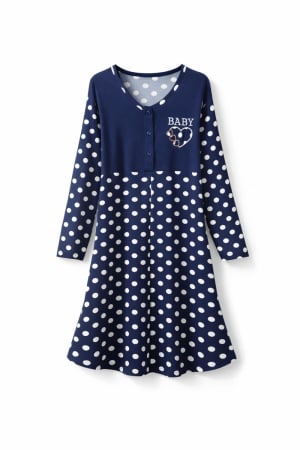 Articole gravide - Cămașă de noapte pentru alăptat cu nasturi pe mijloc, bleumarin cu buline