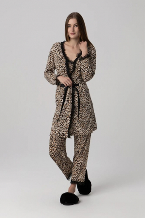 Pijamale - Set pijama dama compus din 3 piese, Animal Print cu Dantela