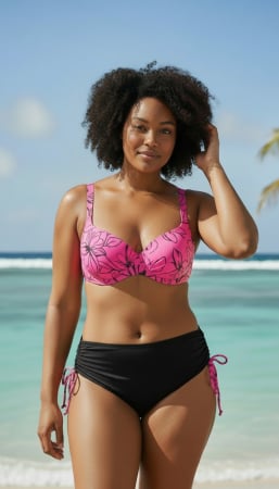 Femei - Costum de baie damă, 2 piese, sutien fără burete cu armătură și slip clasic reglabil, roz cu imprimeu floral