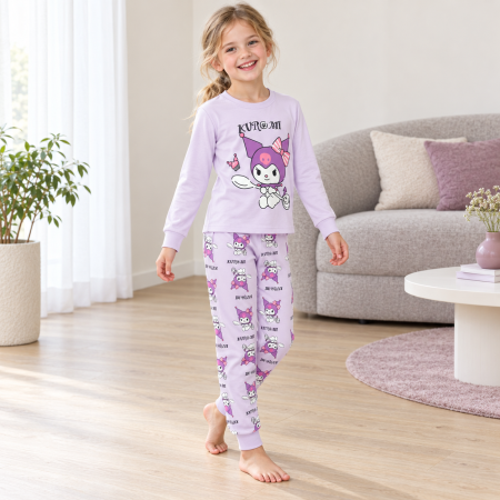 Copii - Pijama de fete cu Kuromi, lila deschis, 100% bumbac