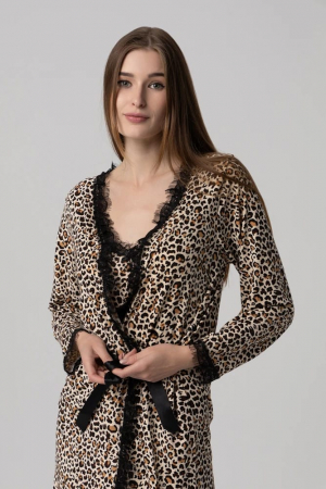 Set pijama dama compus din 3 piese, Animal Print cu Dantela [7]