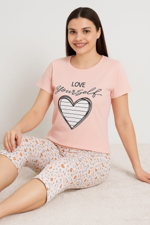 Pijamale - Pijama din bumbac, Tricou si Pantaloni 3/4
