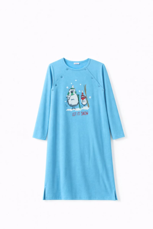 Camasi de noapte - Cămașă de noapte alăptat, bumbac 100%, albastra, cu nasturi laterali