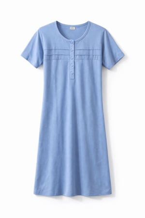Articole gravide - Cămașă de noapte cu nasturi pe mijloc, bumbac moale – albastru deschis