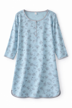 Cămașă de noapte damă albastru deschis cu imprimeu floral, mânecă lungă [0]