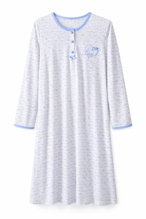 Femei - Cămașă de noapte damă din bumbac – model floral cu mânecă lungă