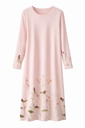 Camasi de noapte - Cămașă de noapte damă roz, cu mânecă lungă și imprimeu floral