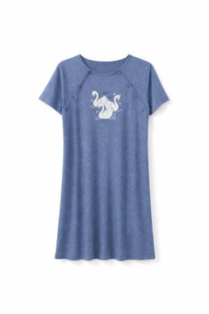 Articole gravide - Cămașă de noapte pentru alăptat, cu nasturi laterali, din bumbac, culoare albastru melanj