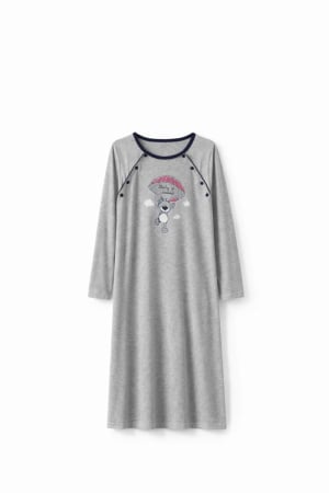 Articole gravide - Cămașă de noapte pentru alăptat, gri, cu nasturi laterali și mânecă lungă