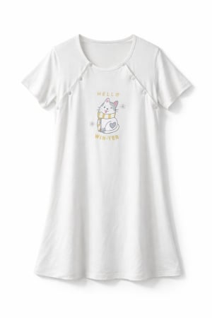 Articole gravide - Cămașă de noapte pentru alăptat „Hello Winter” – Albă, cu nasturi laterali