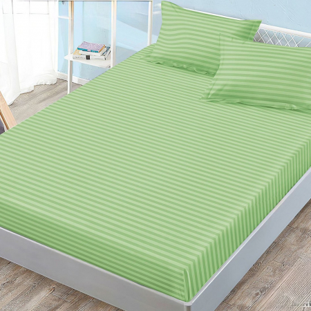 Cearceaf de pat cu elastic, Damasc 180x200 cm +doua fete de perna 50x70 cm, Verde [0]