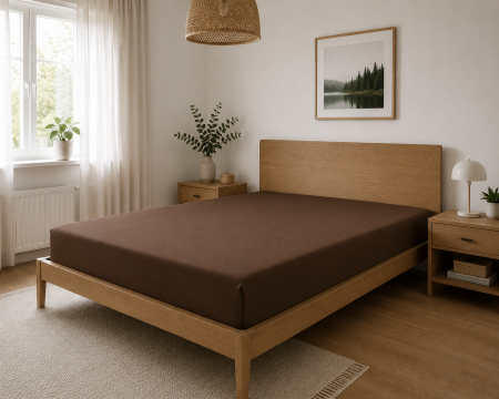 Cearceaf 160x200 - Cearceaf de pat cu elastic 160 x 200 cm, maro deschis