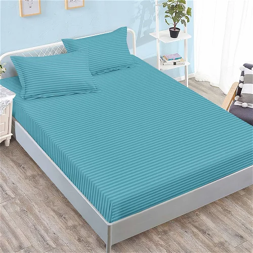 Cearceaf din  Damasc - Cearceaf de pat cu elastic, Damasc 180x200 + 2 fete de perna 50x70 , Albastru